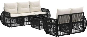 vidaXL Conjunto De Sof&aacute;s De Jard&iacute;n 6 Uds. Negro Rat&aacute;n Sint&eacute;tico Vidaxl