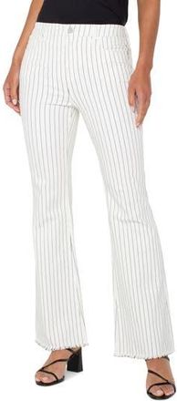 Liverpool L.A. Hannah Pinstripe Frayed Flare Jeans in White Black Pinstripe at Nordstrom Rack, Size 16 (Similar To 16W-18W)