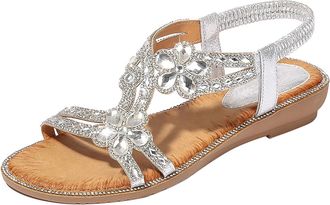 Generic WomenS Roman Sandals Summer Ethnic Open Toe Thick Bottom Slope Heel WomenS Shoes Womens Sparkly Sandals (Silver, 4.5)