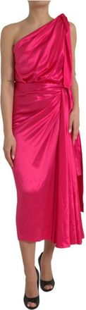 Dolce & Gabbana Fuchsia Zijden One-Shoulder Wrap Jurk - Dames - Feestkleedjes - Roze - 2XS - Kleedjes