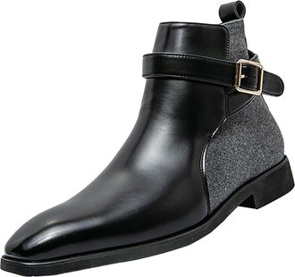 Generic MenS Leather Boots Fashion Lined Boot With Heel British Style Ankle Boots Breathable Fashion Round Head Chunky Heel Flat Bottom Lightweight Casual Sho