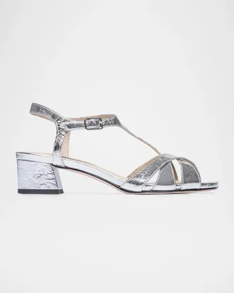 Bernardo 30mm Jean Crinkled Metallic Leather Strappy Sandals