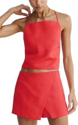 Mango Square Neck Crop Top in Red at Nordstrom, Size Large