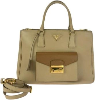 Prada Pre-owned Handbags, female, Beige, Size: ONE SIZE Pre-owned Saffiano Leather Tote Bag