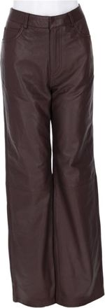 Rotate Wide Leg Brown Lamb Leather Trousers with High Waist Design
