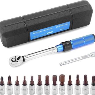 OEM 2-24n.m 1/4 Pouce Drive 15 Pcs Cl&eacute; Dynamom&eacute;trique Pr&eacute;r&eacute;gl&eacute;e Ensemble DEmbouts De Cl&eacute; Dynamom&eacute;trique &Agrave; D&eacute;gagement Rapide Cl&eacute; Dynamom&eacute;trique R&eacute;glable Po