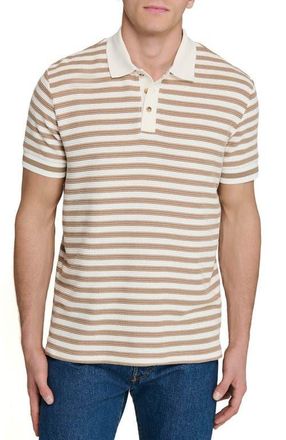 ConStruct Slim Fit Short Sleeve Stripe Polo in Khaki at Nordstrom, Size Xx-Large