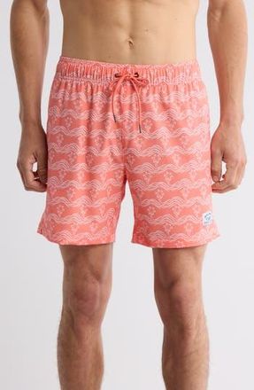 Beach Bros Brush Palm Waves Swim Trunks in Coral at Nordstrom Rack, Size X-Large