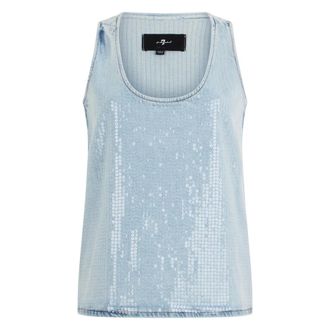 7 For All Mankind Sleeveless Tops, female, Blue, Size: XS Long Tank Shimmer