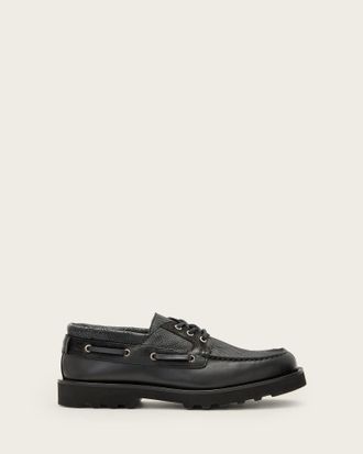 AllSaints Mens Cow Leather Skiff Boat Shoes, Size: UK 9/US 10/EU 43