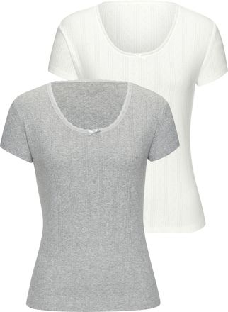 Vivance T-Shirt VIVANCE, Damen, Gr. 32/34, grau (grau meliert, creme), Strick, Obermaterial: 100% Baumwolle, unifarben, k&ouml;rpernah, Rundhals, Shirts T-Shirt, a