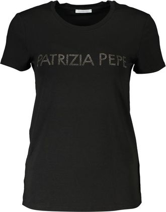 Patrizia Pepe Patrizia Pepe Womens Rhinestone Logo Tshirt - Black Elastane - Size X-Small
