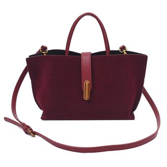Generic Women Faux Suede Tote Bag Fashion Shoulder Bag Large Capacity PU Crossbody Bag Designer Tote Handbag Simple Commuting Bag (Claret)