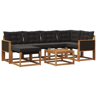vidaXL Conjunto De Sof&aacute;s De Exterior Con Coj&iacute;n 7 Pcs Natural Y Negro Vidaxl
