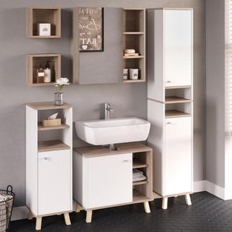Vicco Conjunto De Muebles De Ba&ntilde;o Senyo, Blanco, 5 Partes, Con Armario Alto