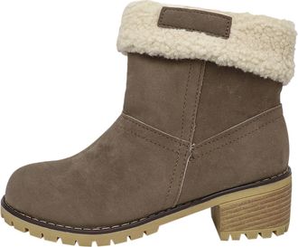 Generic Womens Sherpa-Lined Ankle Boots, Square Heel Platform, Winter Short Boots in Black, Red, Green, Brown, Grey with Fleece Collar