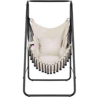 TecTake Silla colgante, estilo boho, carga 160 kg, 85 x 100 x 154,5 cm, beige
