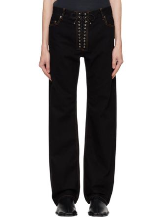 Ludovic de Saint Sernin Womens Straight Legs Lace Up Jeans In Black