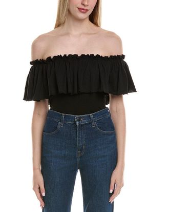 Chaser Quadrablend Smocked Off-Shoulder Bodysuit