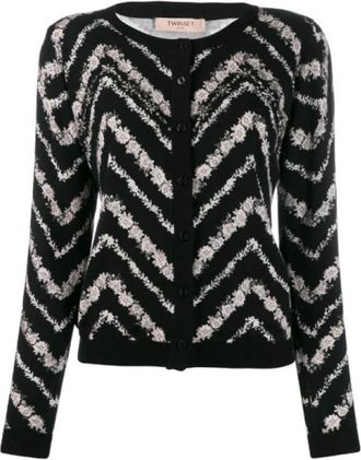 Twinset Chevron Bloemenmotief Cardigan - Dames - Vesten - Veelkleurig - XS - Truien & Vesten