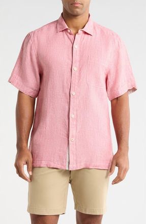 Tommy Bahama Paradise Breezer Short Sleeve Linen Button-Up Shirt in Red Sunset at Nordstrom, Size Xlt