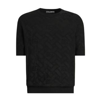 Dolce & Gabbana Round-neck Knitwear, male, Black, Size: XL Micro-dot Silk Pullover