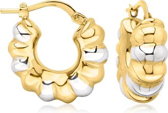 Ross-Simons Italian Sterling Silver and 18kt Gold Over Sterling Ribbed Hoop Earrings