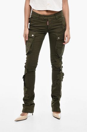 Dsquared2 Pantaloni Cargo in Twill di Cotone a Vita Regolare con Applicazioni Floreali Dsquared2