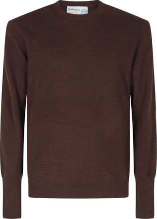 Ballantyne Brown Crew Neck Ribbed Cashmere Sweater