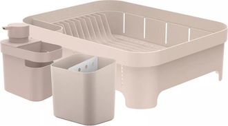 Ou Durable Compact Kitchen Sink Organizer 3 Piece Set, Dish Rack, Cutlery Drainer & Soap Dispenser Caddy with Sponge Holder in Beige at Nordstrom