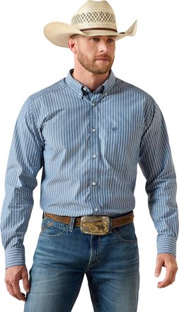 Ariat Mens Pro Series Judah Fitted Western Shirt Long Sleeve in Poseidon Stripe, Size 2X-Large, by Ariat