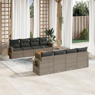 vidaXL Set De Muebles De Jard&iacute;n 9 Pzas Y Cojines Rat&aacute;n Sint&eacute;tico Gris Vidaxl