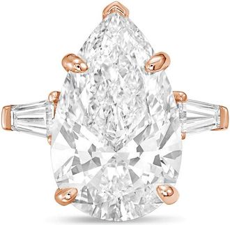Diana M. Jewels 18kt rose gold 20cts lab grown pear diamond ring with baguettes on the sides