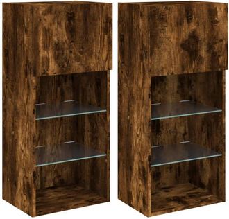 vidaXL Vidaxl - Muebles De Tv Con Luces Led 2 Uds Roble Ahumado 40,5x30x90 Cm