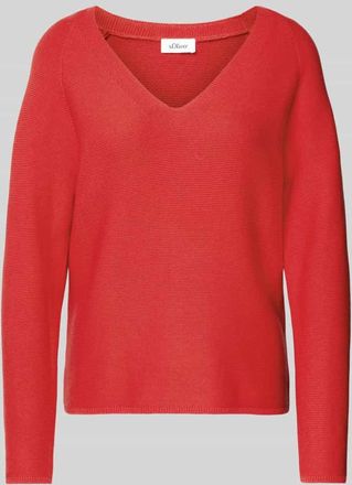 s.Oliver Red Label Comfort Fit Strickpullover aus Baumwoll-Mix mit V-Ausschnitt in Rot, Größe 34