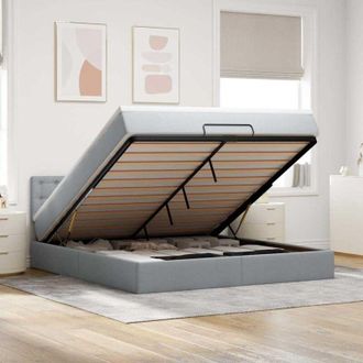 vidaXL Cama Otomana Con Colch&oacute;n Gris Claro 160x200 Cm Tela Vidaxl