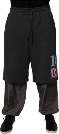 Dolce & Gabbana Layered Straight Trainingsbroeken - Heren - Wijde Broeken - Grijs - L - Katoen - Broeken
