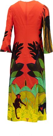 Valentino Garavani Tropical Print Long Sleeve Midi Womens Dress