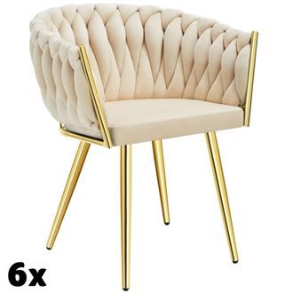 TecTake 6 sillas de comedor, terciopelo y anudado, 60,5x55x75cm, arena/oro