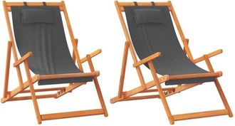 vidaXL Folding Beach Chairs 2 pcs Grey Fabric vidaXL