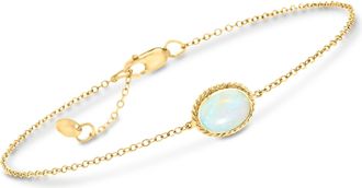 Ross-Simons Oval Opal Roped-Edge Bracelet in 14kt Yellow Gold