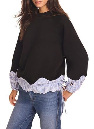 Mint Velvet Embroidered Hem Sweatshirt in Blue at Nordstrom, Size Medium
