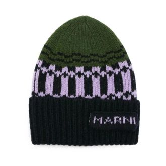 Marni Wollen muts met geometrisch motief - Dames - Accessoires - Veelkleurig - Maat: M Wol