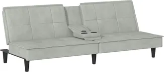 vidaXL Sof&aacute; Cama Con Portavasos Terciopelo Gris Claro Vidaxl