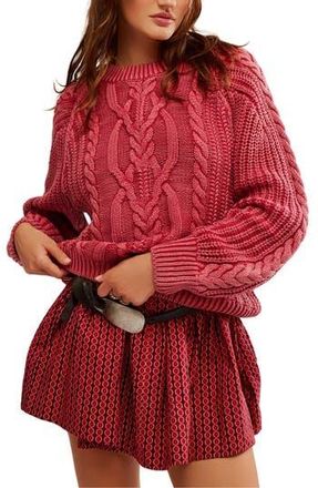 Free People Frankie Cable Cotton Sweater in Cherry at Nordstrom Rack, Size X-Large