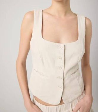 Blank NYC Square Neck Button Down Vest In Oyster Bar