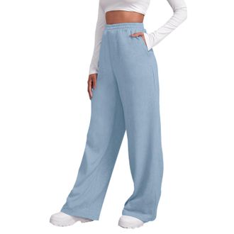 Generic Womens Wide Leg Sweatpants Cozy Fleece Joggers Sweatpants Baggy Elasticated Waist Jogging Bottoms Casual Gym Yoga Trousers with Pockets Light Blue
