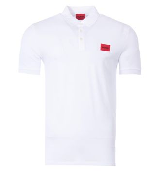 HUGO BOSS Hugo Mens Logo Patch Sustainable Slim Fit Polo Shirt - White Cotton - Size X-Large