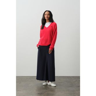 Naked Cashmere Elina Cashmere Cableknit V-Neck in Poppy at Nordstrom, Size X-Small