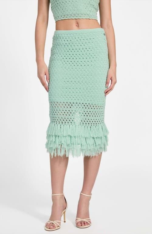 Guess Luca Fringe Hem Open Stitch Midi Skirt in Saturn Green A809
